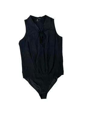 Obakki Size 2 US S Black Silk Collared Bodysuit Sleeveless Snap Front